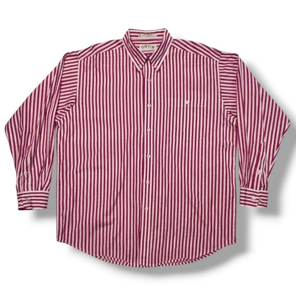 ORVIS Red & White Striped Cotton Button Down Shirt VINTAGE